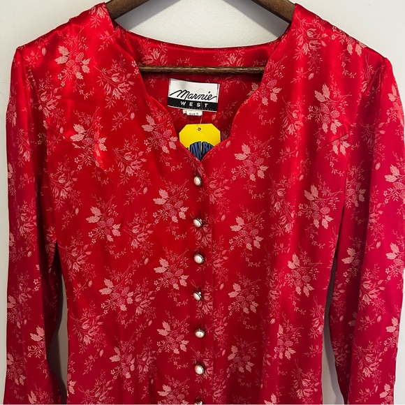 NWT Marnie West Vintage Satin Feeling Floral Red Pearl Button Dress Women’s 6 - Picture 7 of 14